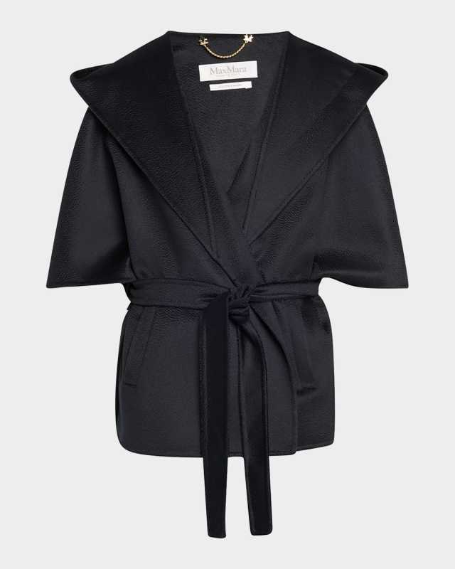 Hooded Cashmere Cape with Belt